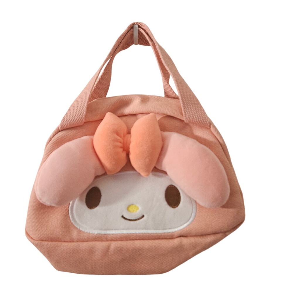 Sanrio My Melody Pink Plush Mini Canvas Tote Bag with Pearl Zipper Accent